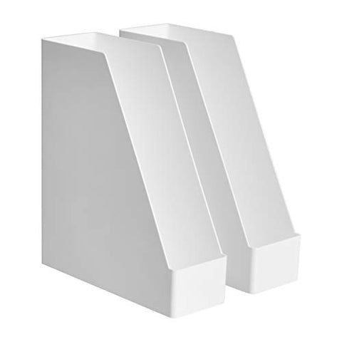 AmazonBasics Plastic Desk Organizer - Magazine Rack, White, 2-Pack