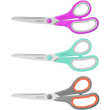 Scissors, iBayam 8" Multipurpose Scissors Bulk Ultra Sharp Shears, Comfort-Grip Sturdy Scissors for Office Home School Sewing Fabric Craft Supplies, Right/Left Handed, 3-Pack, Mint, Grey, Purple