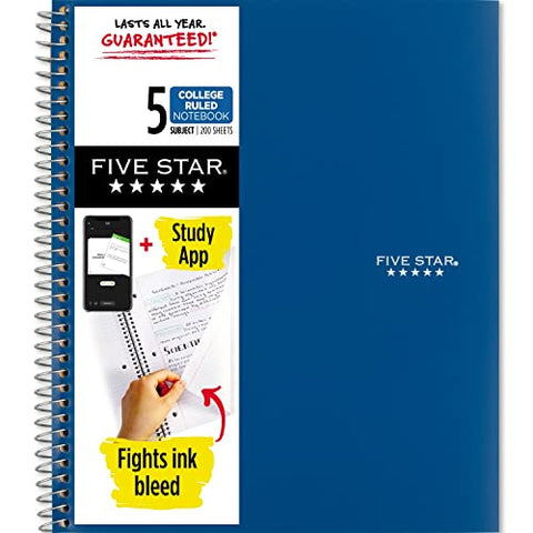 Five Star Spiral Notebook, 5-Subject with College Ruled Paper