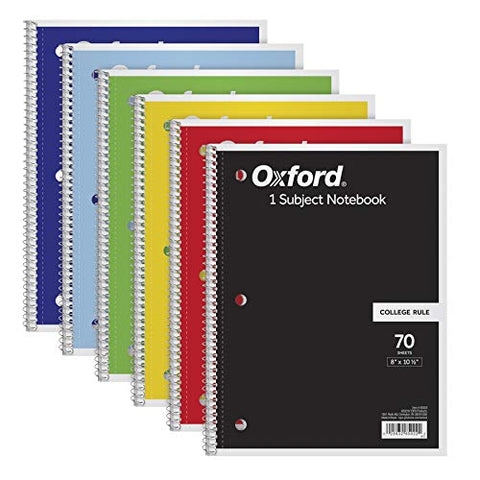 Oxford 1 Subject Spiral Notebook 6 Pack, College Ruled Paper